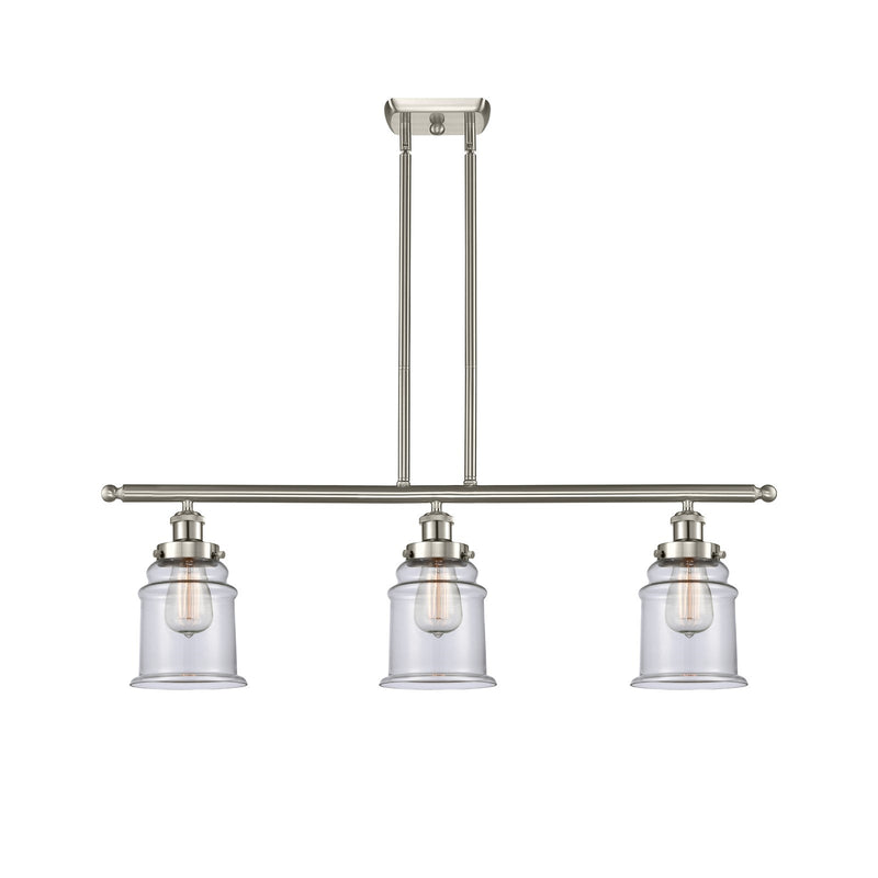 Innovations Canton 36in 3-Light Island Light | Modern Transitional Brushed Satin Nickel and Clear Glass | Kitchen Island & Dining | Model 916-3I-SN-G182