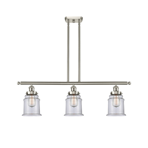 Innovations Canton 36in 3-Light Island Light | Modern Transitional Brushed Satin Nickel and Clear Glass | Kitchen Island & Dining | Model 916-3I-SN-G182