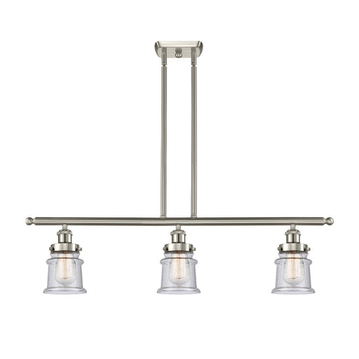 Innovations Canton 36in 3-Light Island Light | Modern Transitional Brushed Satin Nickel and Seedy Small Glass | Kitchen Island & | Model 916-3I-SN-G184S