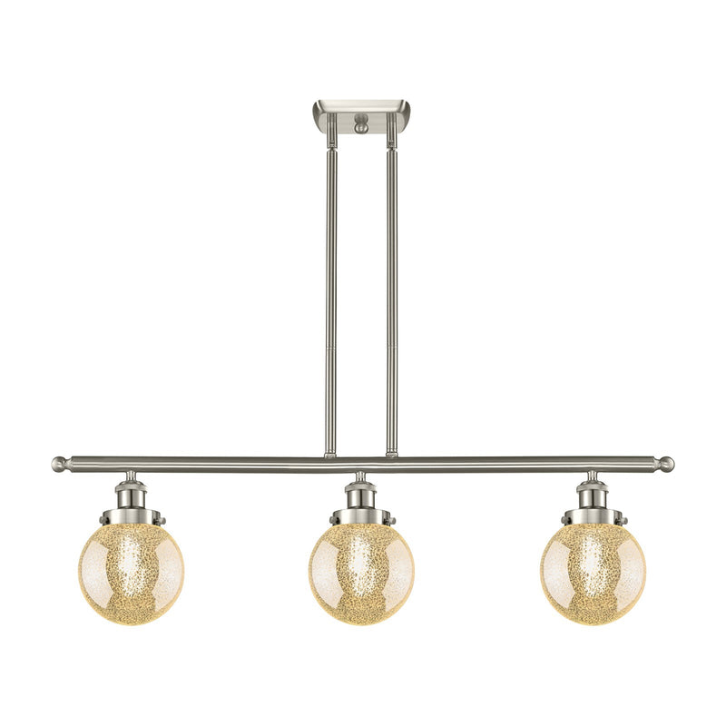Innovations Beacon 36in 3-Light Island Light | Brushed Satin Nickel Steel and Mercury Seeded Glass | Kitchen Island & Dining Room | Model 916-3I-SN-G208-6