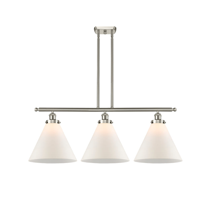 Innovations Cone 36in 3-Light Island Light | Brushed Satin Nickel Steel and Matte White Frosted Glass | Kitchen Island & Dining | Model 916-3I-SN-G41-L