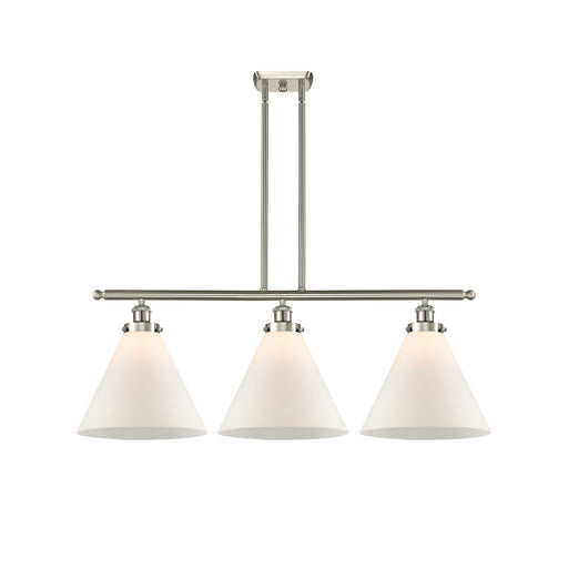 Innovations Cone 36in 3-Light Island Light | Industrial Brushed Satin Nickel Steel and Frosted White Glass | Kitchen Island & | Model 916-3I-SN-G41-L-LED