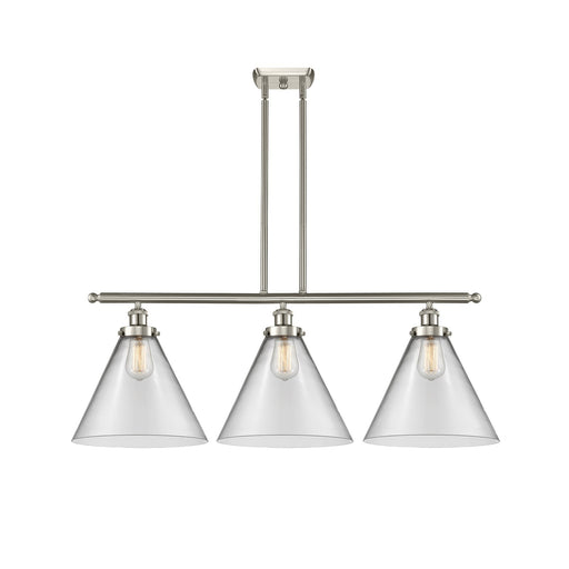 Innovations Cone 36in 3-Light Island Light | Industrial Brushed Satin Nickel Steel and Clear Glass | Kitchen Island & Dining | Model 916-3I-SN-G42-L-LED