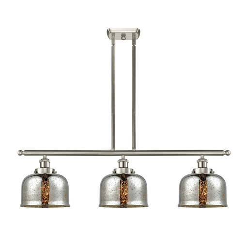Innovations Bell 36in 3-Light Island Light | Industrial Brushed Satin Nickel and Silver Plated Mercury Glass | Kitchen Island & | Model 916-3I-SN-G78