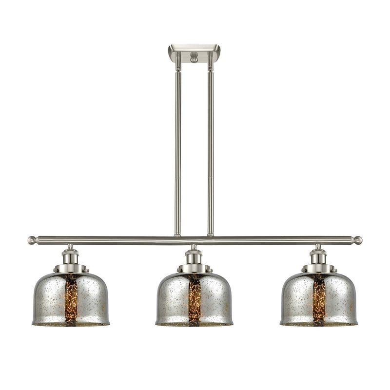 Innovations Bell 36in 3-Light Island Light | Industrial Brushed Satin Nickel and Silver Plated Mercury Glass | Kitchen Island & | Model 916-3I-SN-G78-LED