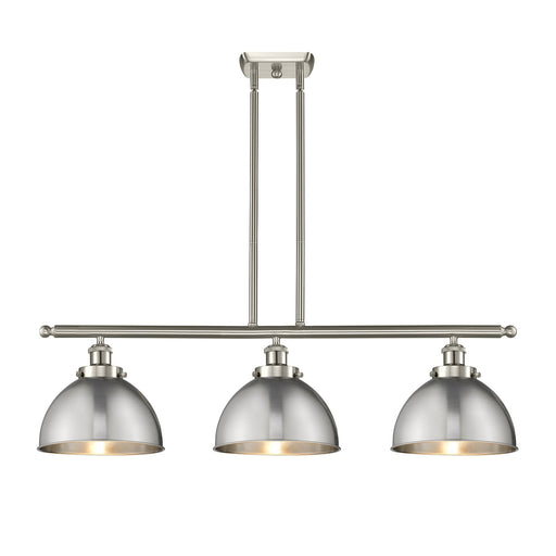 Innovations Derby 36in 3-Light Island Light | Industrial Farmhouse Brushed Satin Nickel Steel and Metal Shade | Kitchen Island | Model 916-3I-SN-MFD-10-SN