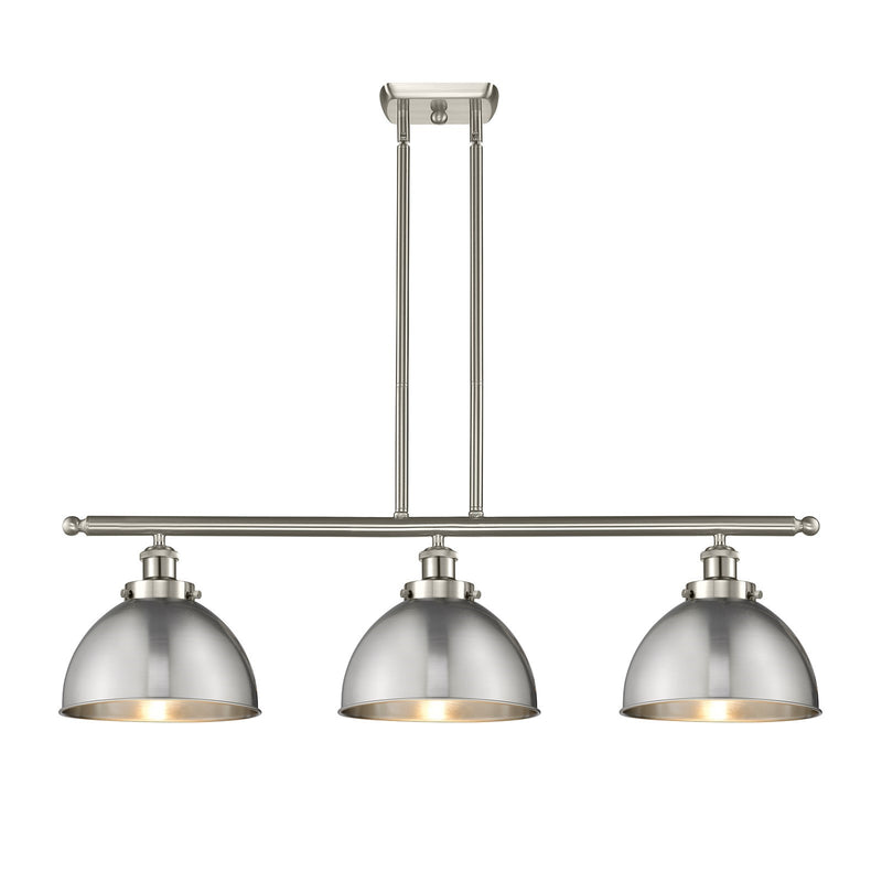 Innovations Derby 36in 3-Light LED Island Light | Industrial Farmhouse Brushed Satin Nickel Steel and Metal Shade | Model 916-3I-SN-MFD-10-SN-LED