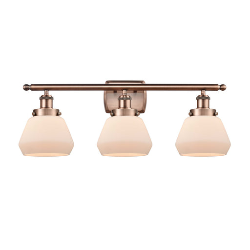 Innovations Fulton 27in 3-Light Bath Vanity Light | Modern Contempo Antique Copper Steel and Matte White Frosted Glass | Bathroom | Model 916-3W-AC-G171