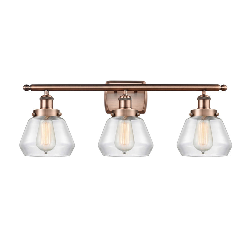 Innovations Fulton 27in 3-Light Bath Vanity Light | Modern Contempo Antique Copper Steel and Clear Glass | Bathroom Vanity | Model 916-3W-AC-G172