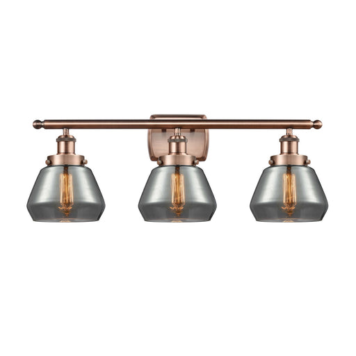 Innovations Fulton 27in 3-Light Bath Vanity Light | Modern Contempo Antique Copper Steel and Light Smoke Glass | Bathroom Vanity | Model 916-3W-AC-G173