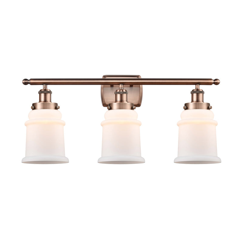 Innovations Canton 26in 3-Light Bath Vanity Light | Modern Contempo Antique Copper Steel and Matte White Frosted Glass | Bathroom | Model 916-3W-AC-G181