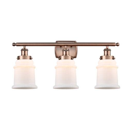 Innovations Canton 26in 3-Light Bath Vanity Light | Modern Contempo Antique Copper Steel and Matte White Frosted Glass | Bathroom | Model 916-3W-AC-G181