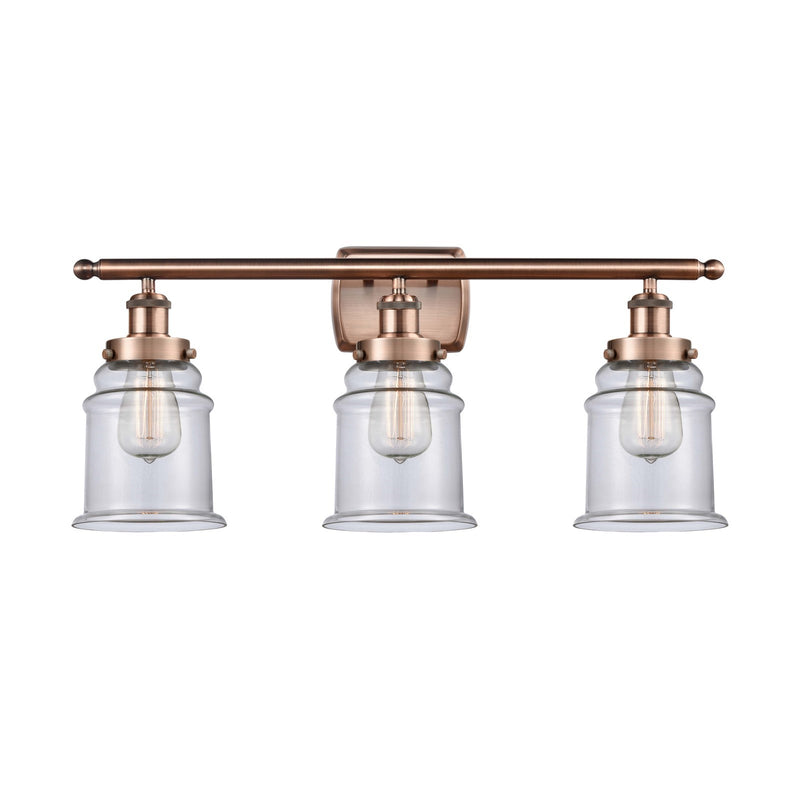 Innovations Canton 26in 3-Light Bath Vanity Light | Modern Transitional Antique Copper Steel and Clear Transparent Glass | Bathroom | Model 916-3W-AC-G182