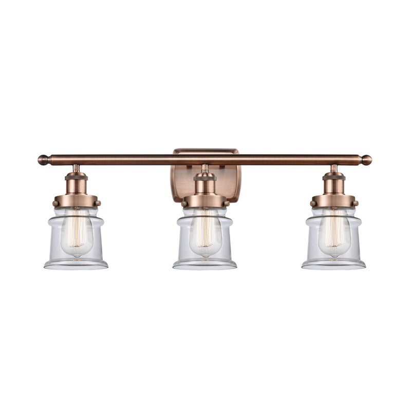 Innovations Canton 25.25in 3-Light Bath Vanity Light | Modern Transitional Antique Copper Steel and Clear Transparent Glass | Model 916-3W-AC-G182S