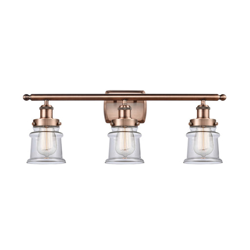 Innovations Canton 25.25in 3-Light Bath Vanity Light | Modern Transitional Antique Copper Steel and Clear Transparent Glass | Model 916-3W-AC-G182S