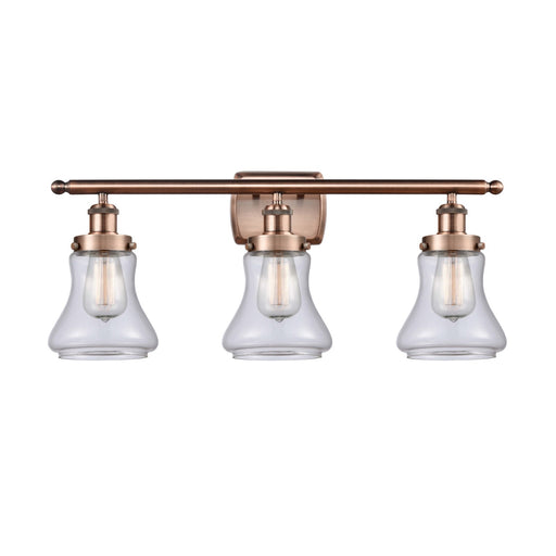 Innovations Bellmont 26in 3-Light Bath Vanity Light | Modern Contempo Antique Copper Steel and Clear Glass Schoolhouse Shade | Model 916-3W-AC-G192