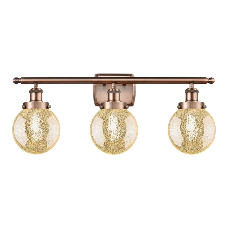 Innovations Beacon 26in 3-Light Bath Vanity Light | Modern Contempo Antique Copper Steel and Mercury Glass Globe Shade | Bathroom | Model 916-3W-AC-G208-6