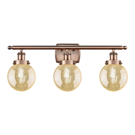 Innovations Beacon 26in 3-Light Bath Vanity Light | Modern Contempo Antique Copper Steel and Mercury Glass Globe Shade | Bathroom | Model 916-3W-AC-G208-6