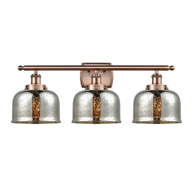 Innovations Bell 28in 3-Light Bath Vanity Light | Industrial Antique Copper Steel and Silver Plated Mercury Glass | Bathroom Vanity | Model 916-3W-AC-G78