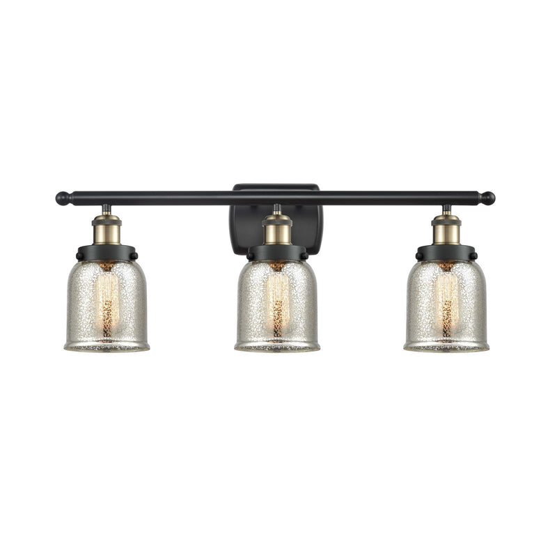 Innovations Bell 26in 3-Light Bath Vanity Light | Industrial Black Antique Brass and Silver Plated Mercury Glass | Bathroom Vanity | Model 916-3W-BAB-G58