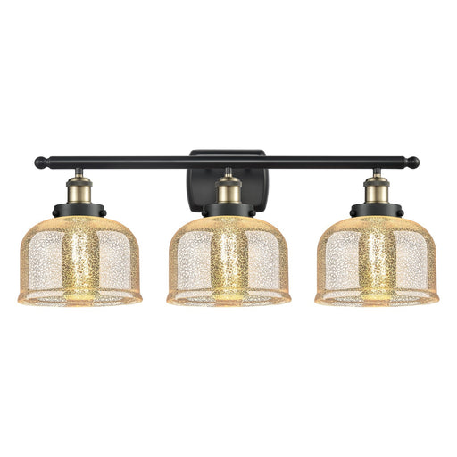 Innovations Bell 28in 3-Light Bath Vanity Light | Industrial Black Antique Brass and Silver Plated Mercury Glass | Bathroom Vanity | Model 916-3W-BAB-G78
