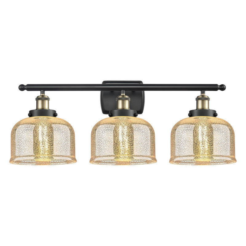 Innovations Bell 28in 3-Light Bath Vanity Light with LED | Industrial Black Antique Brass and Silver Plated Mercury Glass | Model 916-3W-BAB-G78-LED