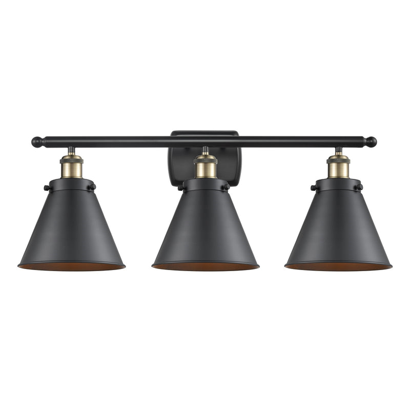 Innovations Appalachian 26in 3-Light Bath Vanity Light | Industrial Black Antique Brass and Matte Black Metal | Bathroom Vanity | Model 916-3W-BAB-M13-BK