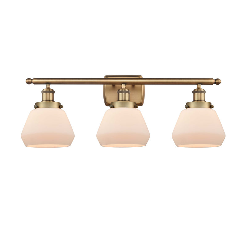 Innovations Fulton 27in 3-Light Bath Vanity Light | Brushed Brass Steel and Matte White Frosted Glass | Bathroom Vanity | Model 916-3W-BB-G171