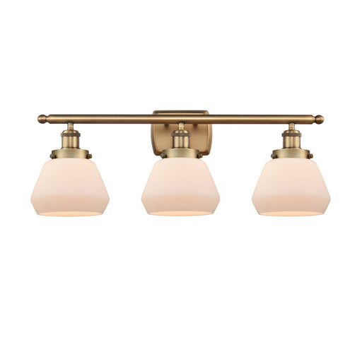 Innovations Fulton 27in 3-Light Bath Vanity Light | Brushed Brass Steel and Matte White Frosted Glass | Bathroom Vanity | Model 916-3W-BB-G171