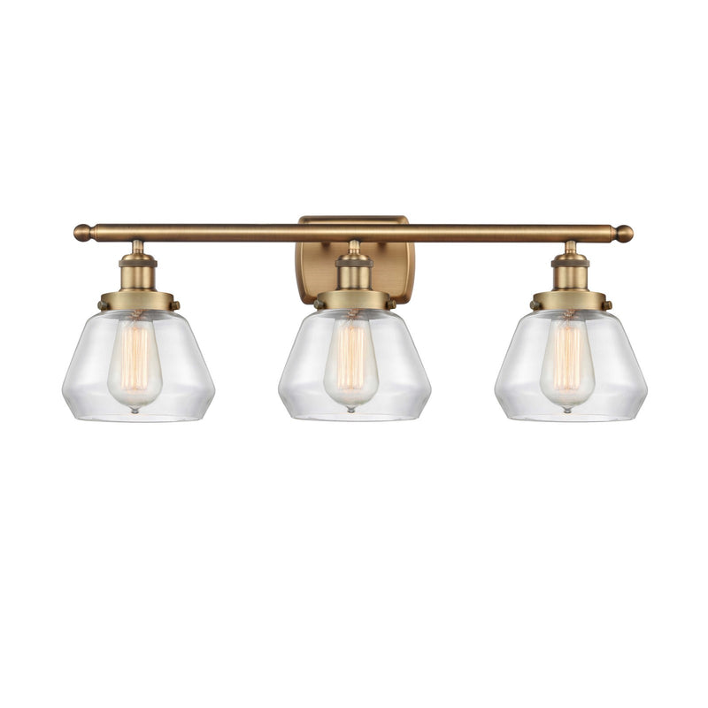 Innovations Fulton 27in 3-Light Bath Vanity Light | Brushed Brass Steel and Clear Schoolhouse Glass | Bathroom Vanity | Model 916-3W-BB-G172