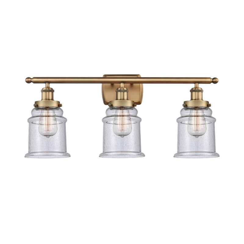 Innovations Canton 26in 3-Light Bath Vanity Light | Modern Transitional Brushed Brass and Seedy Glass Schoolhouse Shade | Bathroom | Model 916-3W-BB-G184
