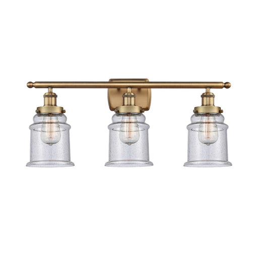 Innovations Canton 26in 3-Light Bath Vanity Light | Modern Transitional Brushed Brass and Seedy Glass Schoolhouse Shade | Bathroom | Model 916-3W-BB-G184