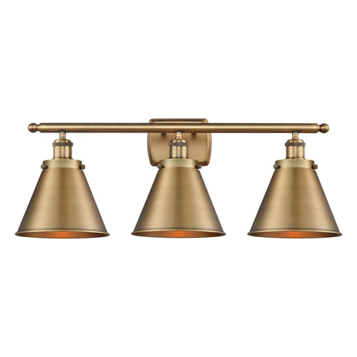 Innovations Appalachian 26in 3-Light Bath Vanity Light | Industrial Farmhouse Brushed Brass Metal Shade | Bathroom Vanity | Model 916-3W-BB-M13-BB