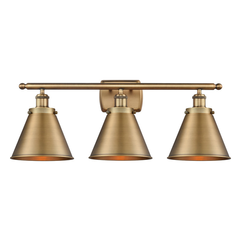 Innovations Appalachian 26in 3-Light Bath Vanity Light | Industrial Brushed Brass Steel and Brushed Brass Metal Shade | Model 916-3W-BB-M13-BB-LED
