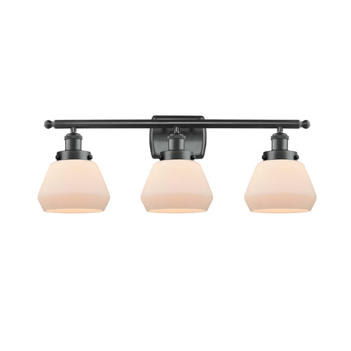 Innovations Fulton 27in 3-Light Bath Vanity Light | Modern Transitional Matte Black Steel and Frosted White Glass Cone Shade | Model 916-3W-BK-G171