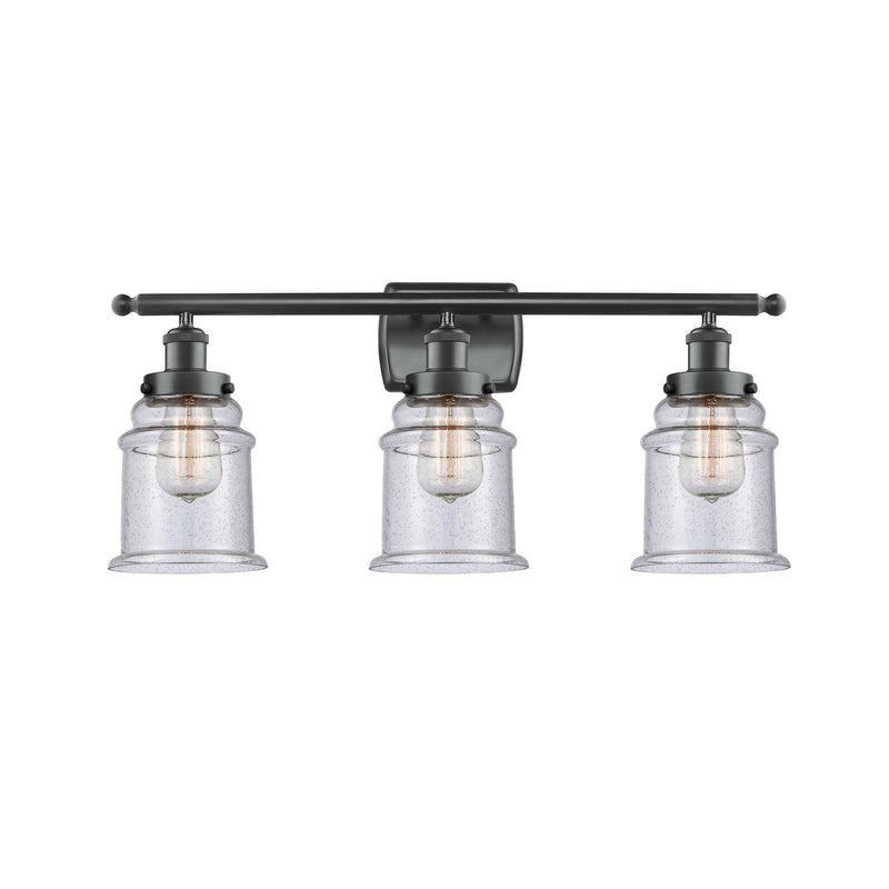 Innovations Canton 26in 3-Light Bath Vanity Light | Modern Transitional Matte Black Steel and Seedy Glass | Bathroom Vanity | Model 916-3W-BK-G184