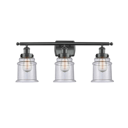 Innovations Canton 26in 3-Light Bath Vanity Light | Modern Transitional Matte Black Steel and Seedy Glass | Bathroom Vanity | Model 916-3W-BK-G184