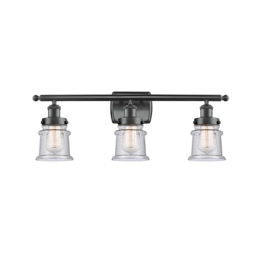 Innovations Canton 25.25in 3-Light Bath Vanity Light | Modern Transitional Matte Black Steel and Seedy Glass | Bathroom Vanity | Model 916-3W-BK-G184S