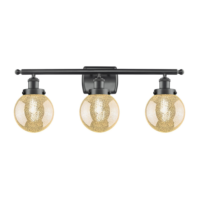 Innovations Beacon 26in 3-Light Bath Vanity Light | Modern Transitional Matte Black Steel and Mercury Seeded Glass | Bathroom | Model 916-3W-BK-G208-6
