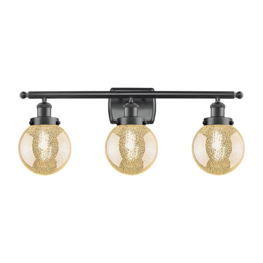 Innovations Beacon 26in 3-Light Bath Vanity Light | Modern Transitional Matte Black Steel and Mercury Seeded Glass | Bathroom | Model 916-3W-BK-G208-6