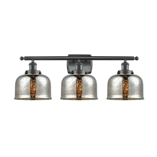 Innovations Bell 28in 3-Light Bath Vanity Light | Industrial Matte Black Steel and Silver Plated Mercury Glass | Bathroom Vanity | Model 916-3W-BK-G78