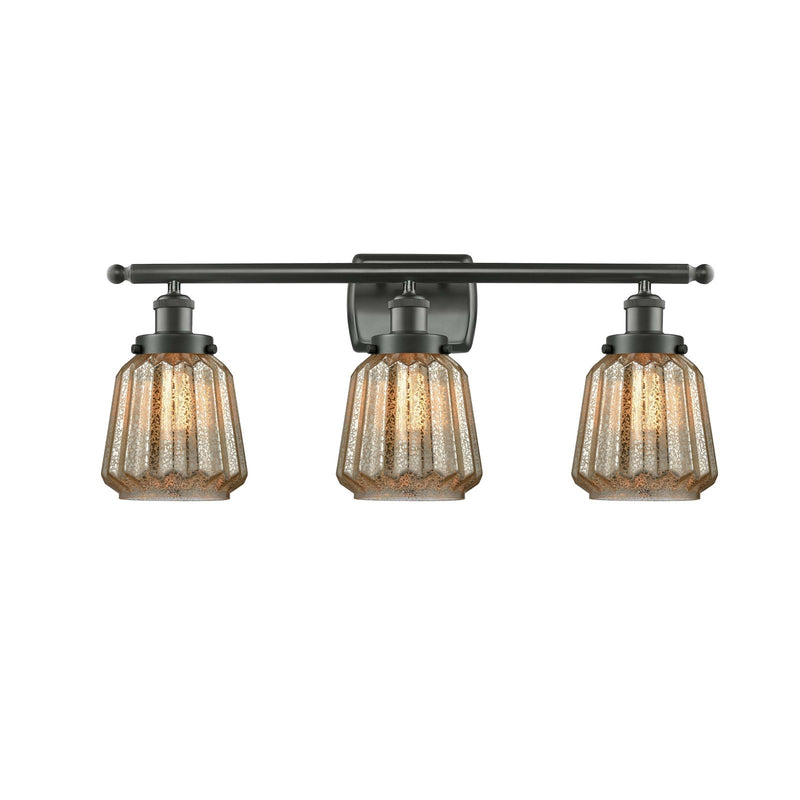 Innovations Chatham 27in 3-Light Bath Vanity Light | Modern Transitional Oil Rubbed Bronze Steel and Mercury Ribbed Glass | Model 916-3W-OB-G146