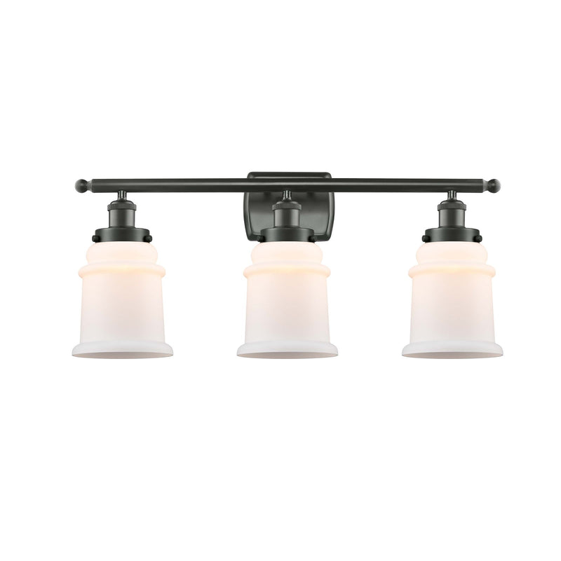 Innovations Canton 26in 3-Light Bath Vanity Light | Modern Contempo Oil Rubbed Bronze Steel and Matte White Frosted Glass | Model 916-3W-OB-G181