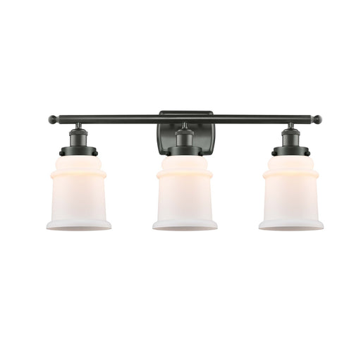 Innovations Canton 26in 3-Light Bath Vanity Light | Modern Contempo Oil Rubbed Bronze Steel and Matte White Frosted Glass | Model 916-3W-OB-G181