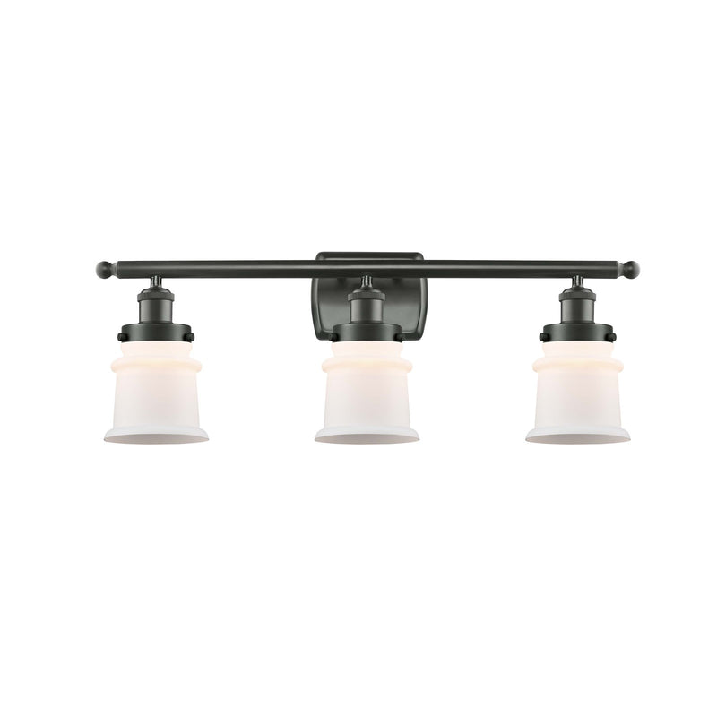 Innovations Canton 25.25in 3-Light Bath Vanity Light | Modern Contempo Oil Rubbed Bronze Steel and Matte White Frosted Glass | Model 916-3W-OB-G181S
