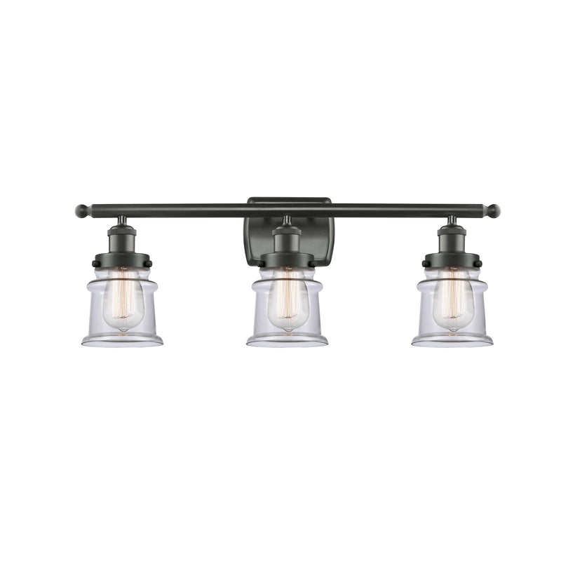 Innovations Canton 25.25in 3-Light Bath Vanity Light | Modern Transitional Oil Rubbed Bronze Steel and Clear Glass Schoolhouse | Model 916-3W-OB-G182S