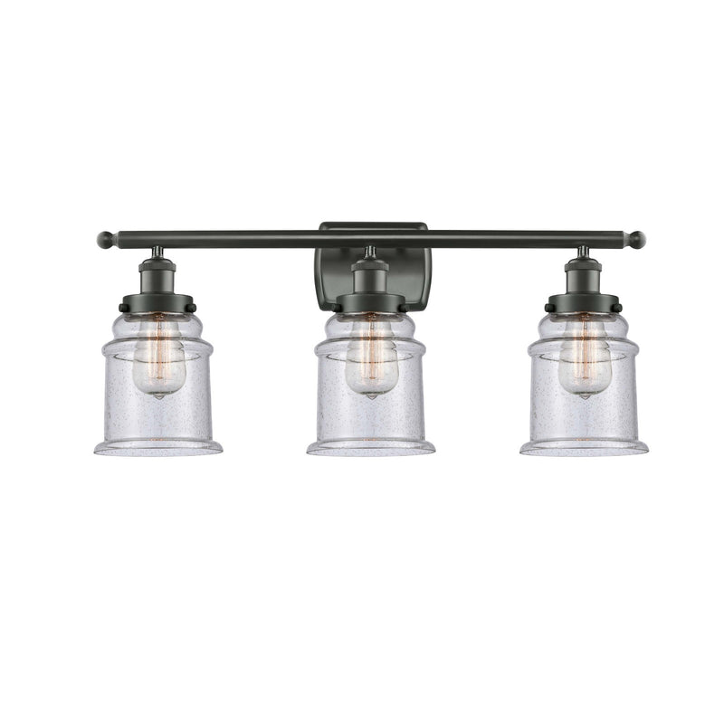 Innovations Canton 26in 3-Light Bath Vanity Light | Modern Transitional Oil Rubbed Bronze Steel and Seedy Glass Schoolhouse Shade | Model 916-3W-OB-G184