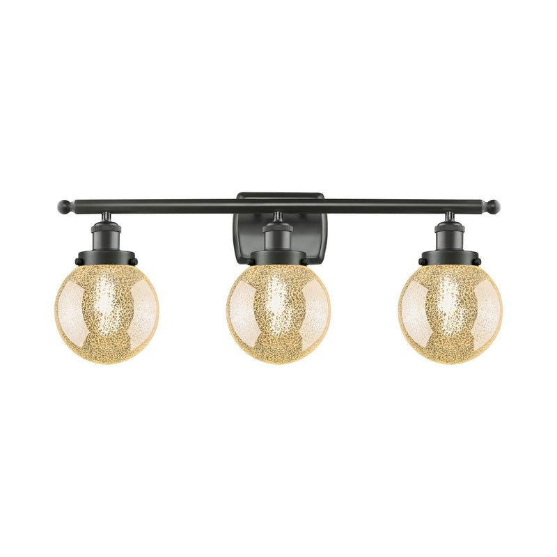Innovations Beacon 26in 3-Light Bath Vanity Light | Industrial Oil Rubbed Bronze Steel and Mercury Seeded Glass | Bathroom Vanity | Model 916-3W-OB-G208-6