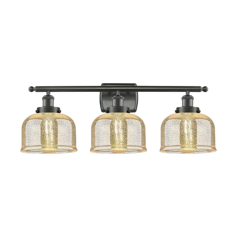 Innovations Bell 28in 3-Light Bath Vanity Light | Industrial Oil Rubbed Bronze Steel and Silver Plated Mercury Glass | Bathroom | Model 916-3W-OB-G78