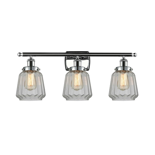 Innovations Chatham 27in 3-Light Bath Vanity Light | Modern Polished Chrome Steel and Clear Ribbed Glass | Bathroom Vanity | Model 916-3W-PC-G142
